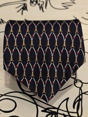 The Custom Shop Vintage Silk Tie Navy Blue Equestrian Horse Bit Pattern 58x3.75